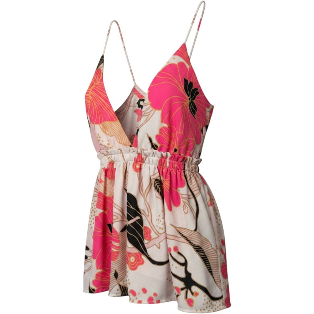 Express Cami Top Women XS Pink Floral Smocked Waist Strappy Summer Fairy Boho